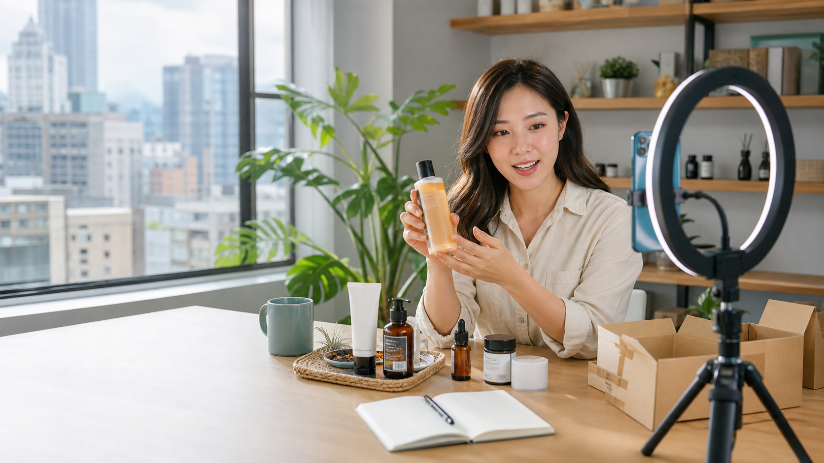 微網紅在工作室向社群推薦商品